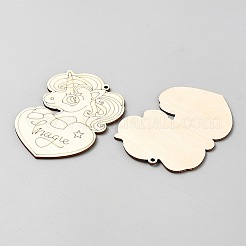 ユニコーンの未完成の木片  子どものペイントクラフト  古いレース  94x69x2.5mm  穴：3mm  10個/セット&nbsp;WOOD-CJC0007-04G