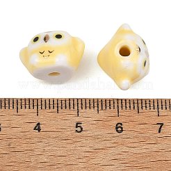 かわいい手描きのミニフクロウの磁器ビーズ  セラミック製の動物ビーズ  淡黄色  11.5~12x17x13~13.5mm  穴：2.5~2.7mm&nbsp;PORC-F014-01A