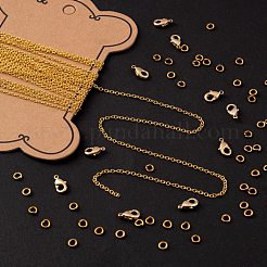 Diyの3mの楕円形の真鍮製アズキチェーンネックレス作成キット  10個のカニカンと50個の丸カン  ゴールドカラー  リンク：2x1.5x0.5mm  3 M&nbsp;DIY-FS0001-21G