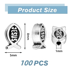 チベットスタイルの合金ビーズ100個。  イエスの魚  アンティークシルバー  8x5mm  穴：1mm&nbsp;FIND-FH0008-72