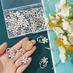 40 個のチベットスタイル合金マンテル  花  鉛フリー及びカドミウムフリー  花  アンティークシルバー  花：28x20mm  バー：30x5mm  穴：2mm&nbsp;FIND-SP0001-57