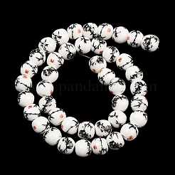 Handmade Flower Printed Porcelain Ceramic Beads Strands&nbsp;PORC-M006-8mm-02