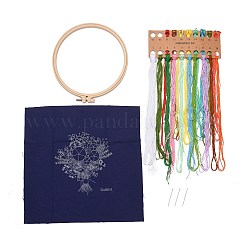 DIYブーケ模様刺繍キット  模造竹フレームを含む  鉄製ピン  布  カラフルな糸  ミッドナイトブルー  213x201x9.5mm  内径：183mm&nbsp;LS-DIY-O021-14B