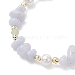 Natural Blue Lace Agate Chip & Dyed Natural Malaysia Jade & Synthetic Hematite & Shell Pearl Bead Necklace & Bracelets Sets&nbsp;SJEW-JS01377