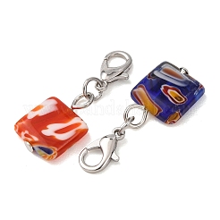 16Pcs Square Handmade Millefiori Glass Pendant Locking Stitch Markers&nbsp;HJEW-AB00654