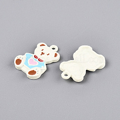 合金スプレー塗装エナメルペンダント  カドミウムフリー＆鉛フリー  クマ  パールピンク  22x15x3mm  穴：1.8mm&nbsp;ENAM-S115-200