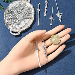 60個 6スタイル チベットスタイル 合金製 大きなペンダント  カドミウムフリー＆鉛フリー  剣のチャーム  アンティークシルバー  58~71x10~19x2.5~3mm  穴：1.5mm  10個/スタイル&nbsp;TIBEP-FS0001-25
