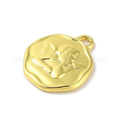304ステンレスペンダント  エンジェルチャーム付きフラットラウンド  18KGP本金メッキ  20.5x18x3mm  穴：2.5x2mm&nbsp;LS-STAS-A097-13G