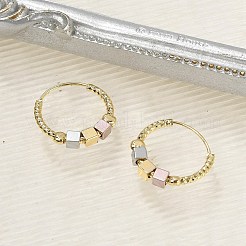 真鍮製フープピアス  立方体とリング  18KGP本金メッキ  18x3mm  ピン：0.8mm&nbsp;EJEW-B117-03