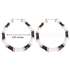 エナメル バンブー ビッグ フープ ピアス  女性のための金メッキ合金ジュエリー  ブラック  73mm  ピン：0.8mm&nbsp;JE976B