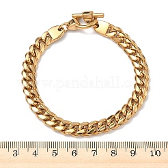 女性用 304 ステンレススチール キューバンリンクチェーンブレスレット  トグル留め金付き  イオンプレーティング（ip）  18KGP本金メッキ  8.46インチ（21.5cm）&nbsp;BJEW-G779-03G