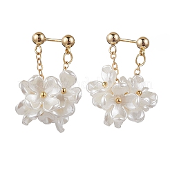 304ステンレススチールフープピアス  花付きABSプラスチック模造真珠ビーズ  ゴールドカラー  28~30mm&nbsp;X-EJEW-TA00611