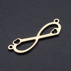 201 ステンレススチールリンクコネクター  レーザーカットリンク  無限大  ゴールドカラー  8.5x28x1mm  穴：1.4mm&nbsp;STAS-T054-JN774-2