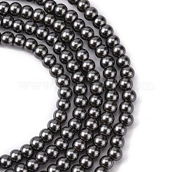 環境に優しいガラスパールビーズ  パールカラーの  ラウンド  濃いグレー  4mm  穴：1.2~1.5mm  約100個/連  16''（40.64センチメートル）&nbsp;LS-HY-J002-4mm-HX088
