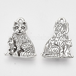 チベット風合金子猫ペンダント  カドミウムフリー＆鉛フリー  母猫と赤ちゃん猫の形  アンティークシルバー  20.5x15.5x3.5mm  穴：1.2mm  約222個/500g&nbsp;TIBEP-T009-15AS-RS
