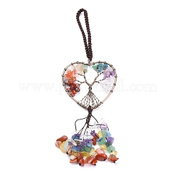 Wire Wrapped Chakra Chips Natural Gemstone Big Pendant Decorations&nbsp;X-HJEW-H057-01D