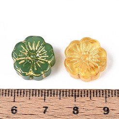 透明ガラスビーズ  花  ゴールドライン入り  ミックスカラー  14~14.5x5.5~6mm  穴：1~1.2mm&nbsp;X-GLAA-N055-01