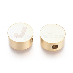 304ステンレススチールビーズ  アルファベット付きフラットラウンド  文字.j  10x4.5mm  穴：2mm&nbsp;STAS-I126-02G-J