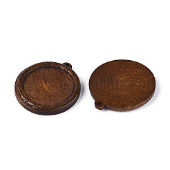 Schima 木彫りペンダント カボションセッティング  フラットラウンド  染め  サドルブラウン  43.5x39.5~40x4.5~5mm  穴：2~2.2mm  トレイのサイズ：30~30.5mm&nbsp;WOOD-N022-02