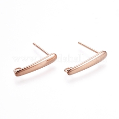 304ステンレススチールスタッドピアス金具  カン付き  ローズゴールド  15x3x1mm  穴：1.8mm  ピン：0.7mm&nbsp;STAS-E484-60RG