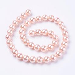 シェルパールビーズ連売り  ラウンド  ピンク  8mm  穴：1mm  約50個/連  15.7インチ&nbsp;BSHE-L035-8mm-I01