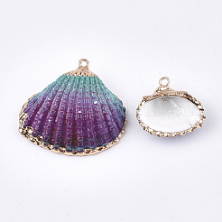 スプレー式塗料＆貝殻ペンダント  鉄パーツ  ライトゴールド  カラフル  19~28x20~30x7~11mm  穴：2mm&nbsp;X-SSHEL-S262-07A