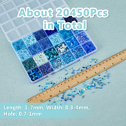 DIYプラスチックスパンコール＆シードビーズジュエリー作りキット  ブルー  2~8x0.3~4mm  穴：0.7~1mm  290 G /ボックス  約：20450個&nbsp;DIY-DC0002-85C
