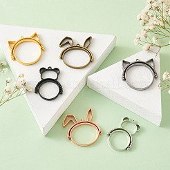 アロイオープンバックベゼルペンダント（回転可能）  diyエポキシ樹脂用  プレスジュエリー  クマ＆キャット＆ウサギの形  ミックスカラー  21個/箱&nbsp;PALLOY-TA0001-01