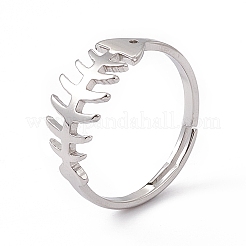 Non-Tarnish 201 Stainless Steel Fishbone Adjustable Ring for Women&nbsp;RJEW-K238-12P