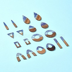 18 個 9 スタイル透明樹脂 & ウォールナットウッドペンダント  スレートブルー  27.5~51.5x7.5~38x3~3.5mm  穴：1.5~2mm  2個/スタイル&nbsp;RESI-FS0001-78