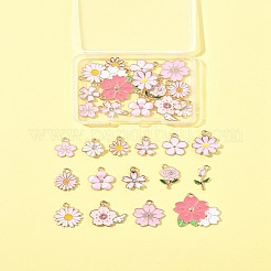 合金エナメルチャーム  花のチャーム  ライトゴールド  ピンク  14~24x10~25.5x1~4mm  穴：2mm  30個/セット&nbsp;FIND-FS0003-97