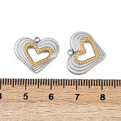 304ステンレスペンダント  イオンプレーティング（ip）  ハートチャーム  本金メッキ&ステンレススチールカラー  15.5x18x2.5mm  穴：1.5mm&nbsp;STAS-L290-67GP