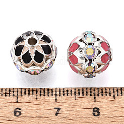 丸い真鍮エナメルビーズ  カドミウムフリー＆鉛フリー  ラインストーン付き  銀  12mm  穴：1.8~2mm&nbsp;KK-Q080-01A-S