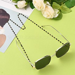 眼鏡チェーン  眼鏡用ネックストラップ  手作りのガラスビーズチェーン付き  ハンダ付け  鉛フリー＆カドミウムフリー  真鍮パーツ  ラバーループエンドと真鍮製カニカン  ブラック  28.1インチ（71.5cm）&nbsp;AJEW-EH00287-04