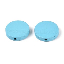 塗装天然ポプラ木ビーズ  フラットラウンド  ライトスカイブルー  20x5mm  穴：1.4mm&nbsp;X-WOOD-S045-063B-07