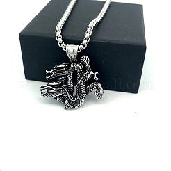 Vintage European Style 304 Stainless Steel Double Dragon Pendant Necklaces for Men&nbsp;GQ0612