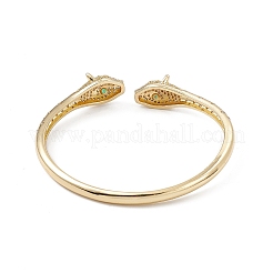 Green & Clear Cubic Zirconia Snake Open Cuff Bangles&nbsp;BJEW-A131-01G