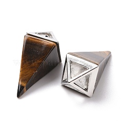 天然石タイガーアイペンダント  白金トーン合金パーツ  ピラミッド  29~38x15~15.5x15~15.5mm  穴：6x5mm&nbsp;G-E577-01P-01