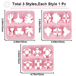 3個 3スタイルの葉/花/サボテン ABSプラスチック粘土ツール  粘土生地カッター  金型  モデリングツール  子供用粘土玩具のモデリング  混合図形  10x10cm  1個/スタイル&nbsp;CELT-GF0001-02