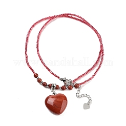 Natural & Synthetic Mixed Gemstone Heart Pendant Necklaces&nbsp;NJEW-G143-02