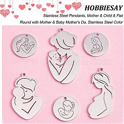6Pcs 6 Style Mother's Day 304 Stainless Steel Pendants&nbsp;STAS-PH0004-44