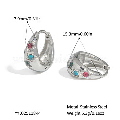 Stainless Steel Colorful Rhinestone Hoop Earrings&nbsp;GL4327-2