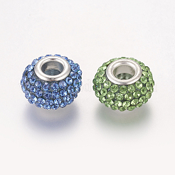 A級ラインストーンヨーロピアンビーズ  大穴ビーズ  樹脂  シルバーカラーの真鍮コアと  ロンデル  ミックスカラー  15x10mm  穴：5mm&nbsp;X-CPDL-H001-M