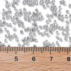 内側が透明な色のガラスシードビーズ  シリンダー  銀  1.6x1.3mm  穴：0.8mm  約1333個/10g&nbsp;X1-SEED-H003-04D