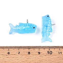 透明樹脂ペンダント  鮫  プラチナ鉄ループ付き  ライトスカイブルー  14x28x12.5~13mm  穴：2mm&nbsp;RESI-T059-06