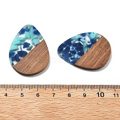 樹脂とクルミのペンダント  ティアドロップ  マリンブルー  35.5x26x3mm  穴：2mm&nbsp;FIND-R051-04A