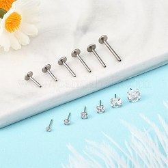 15Pcs 304 Stainless Steel Clear Cubic Zirconia & G23 Titanium Alloy Flat Round Stud Earrings&nbsp;EJEW-FS0001-30