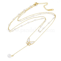 Ion Plating(IP) 304 Stainless Steel Pave Shell Double Layer Butterfly Pendant Necklaces for Women&nbsp;NJEW-K276-29G