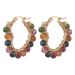 2 Pairs 2 Styles Natural Green Jade Imitation Tourmaline Beaded Hoop Earrings&nbsp;EJEW-JE06943