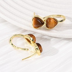 Valentine's Day Heart Natural Tiger Eye Stud Earrings&nbsp;EJEW-T053-01G-11